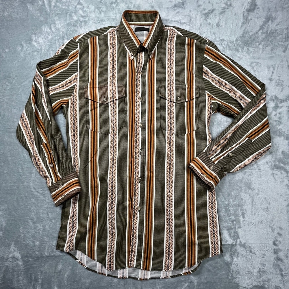 Roper Western Button Down Shirt Mens Olive Rust Stripe Southwestern Pockets M